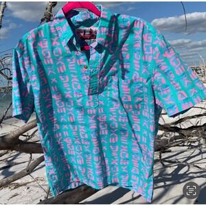 Cutter Mens Short Sleeve Hawaiian Shirt Turquoise Pink Abstract Print Size M